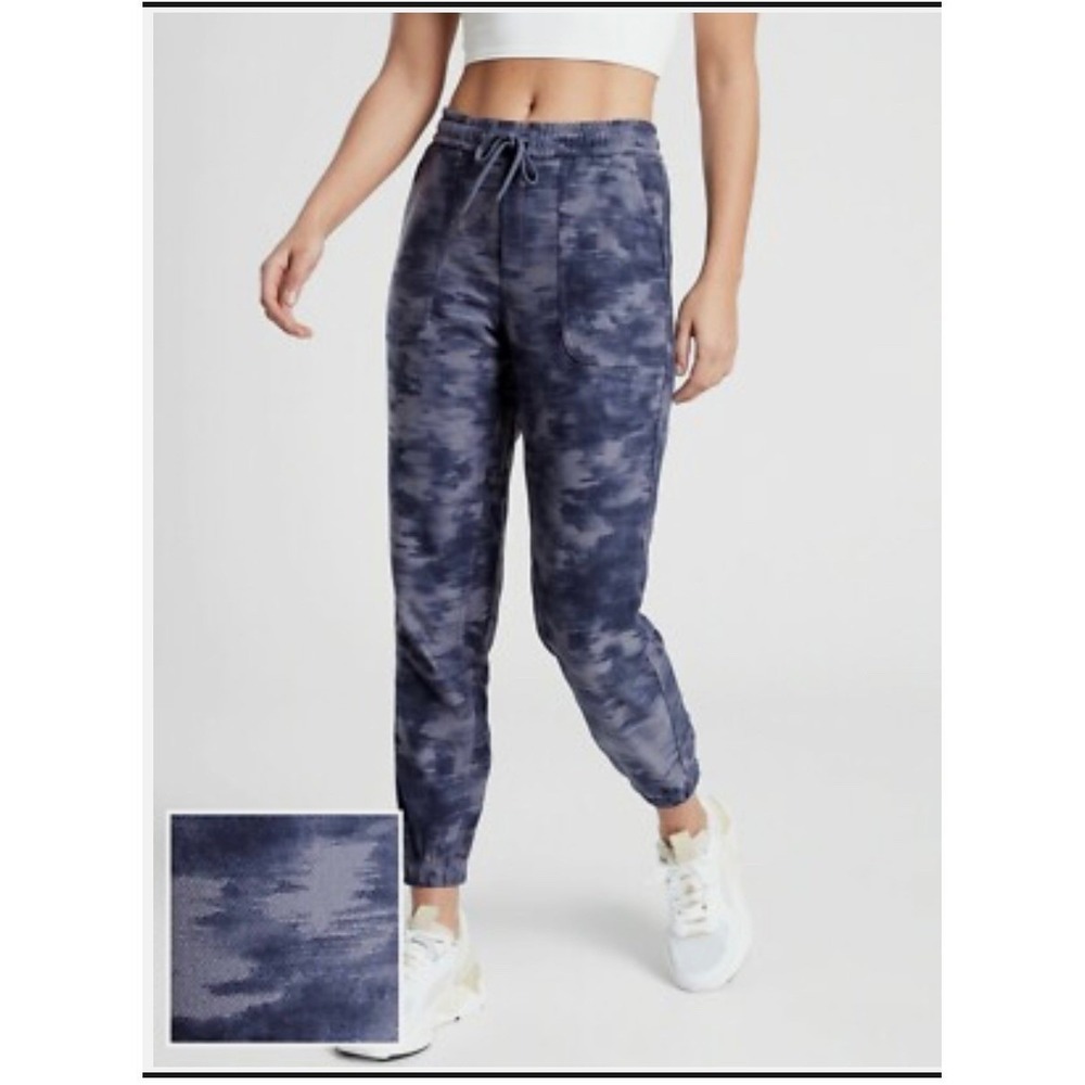 Athleta Farallon Blue Tie Dye Jogger Pants Women 8 Organic Cotton Athleisure